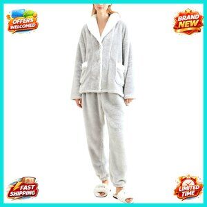 Fluffy Oversized Pajama Set Cozy Winter Sleepwear Loungewear Button Up Top